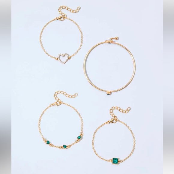 Set of 4 Emerald Green & Gold Bracelets / Gold Bracelet / Emerald Green Bracelet - Picture 3 of 4